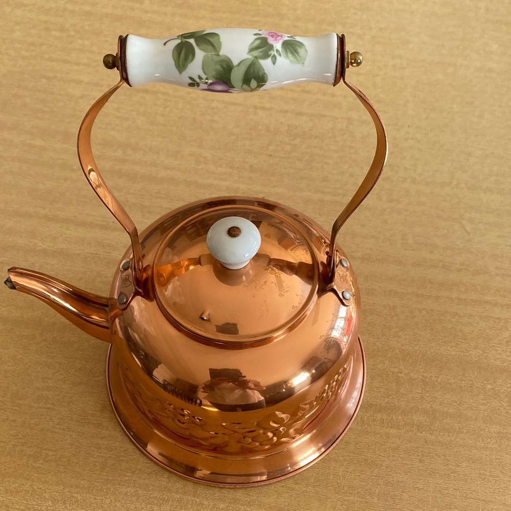Copper Floral Teapot with White Handle
